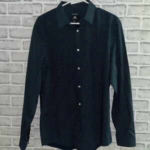 H&M easy iron slimfit men’s long sleeve dress shirt, large polkadot, black white